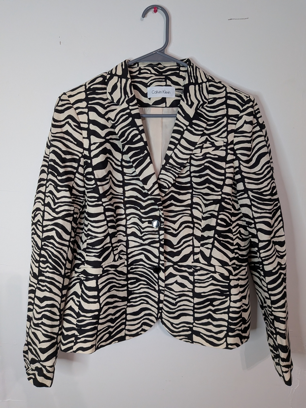 Calvin Klein Zebra-Print Blazer Jacket w/ Shoulder Pads
